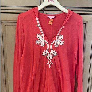 Lilly Pulitzer Coral Applique Hooded Tunic XL
